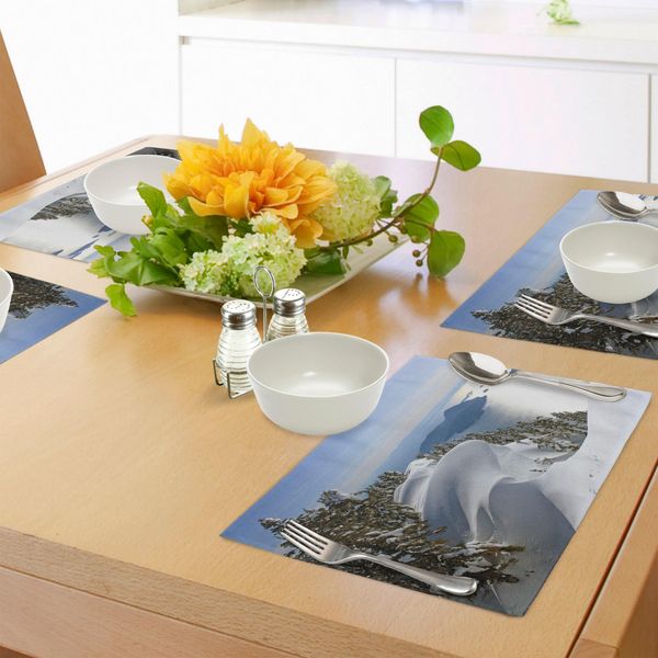 Tovagliette Invernali Abakuhaus, L'oceano Pacifico Incontra Le Montagne Vancouver British Columbia Canada, Tiscjdeco In Tessuto Resistente Al Lavaggio Per La Sala Da Pranzo E La Cucina, Verde Oliva Bianco Blu-image