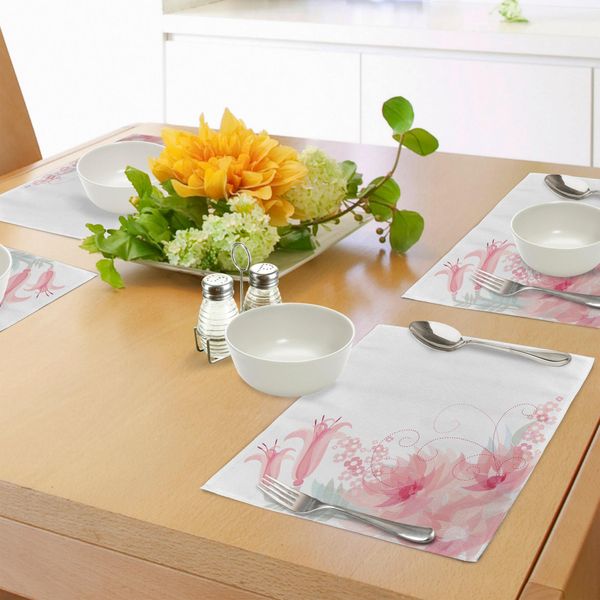 Abakuhaus Tovagliette Con Fiori Verdi, Romantico Bouquet Acquerellato Ispirato Al Matrimonio, Festa Di Primavera, Decorazioni Per La Tavola In Tessuto Resistente Ai Colori Per La Sala Da Pranzo E La Cucina, Verde Chiaro E Bianco.-image