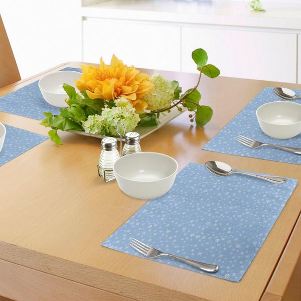 Tovagliette Invernali Abakuhaus, Graziosi Fiocchi Di Neve Che Cadono Dal Cielo, Icone Di Tempesta Di Neve Di Capodanno, Tiscjdeco In Tessuto Resistente Ai Colori Per La Sala Da Pranzo E La Cucina, Bianco E Blu-image