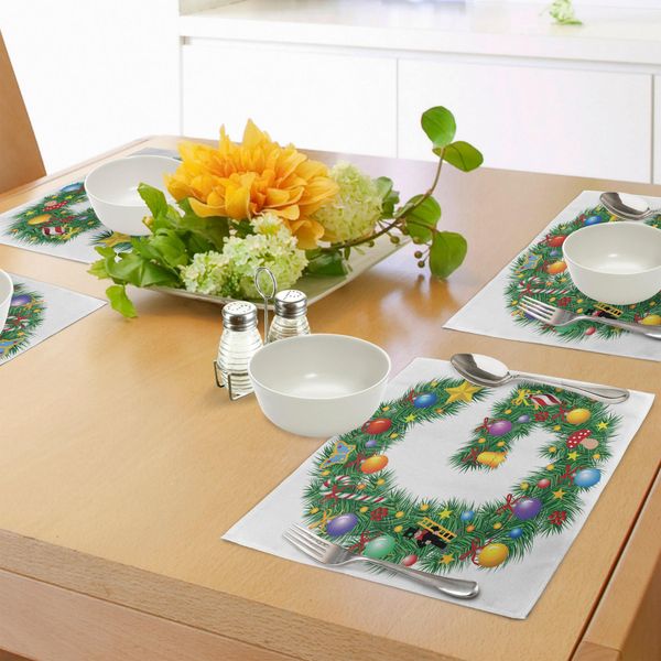 Abakuhaus Tovagliette Con Lettera G, Lettera G In Stile Albero Di Natale Con Vivace Motivo Festivo, Decorazione Da Tavola In Tessuto Resistente Al Lavaggio Per Sala Da Pranzo E Cucina, Multicolore-image