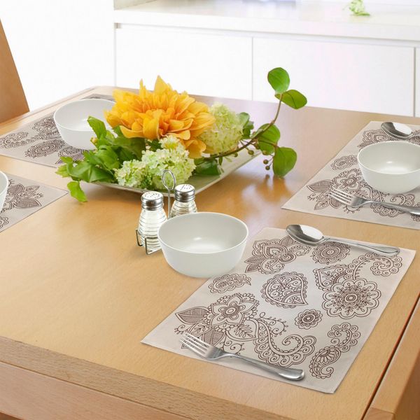 Tovagliette Abakuhaus Con Motivi Floreali E Paisley In Diverse Forme E Design Immagine Monocromatica, Decorazione Da Tavola In Tessuto Resistente Al Lavaggio Per La Sala Da Pranzo E La Cucina, Beige Marrone-image
