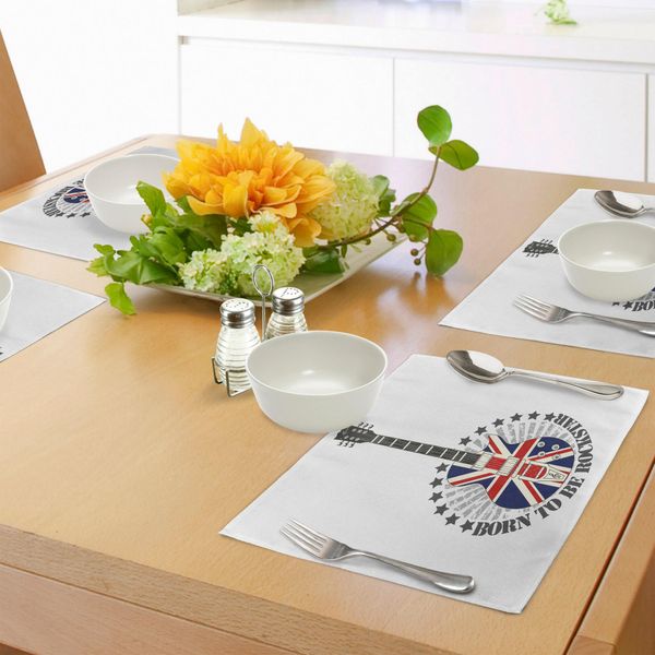 Tovagliette Abakuhaus Con Motivi Rock, Union Jack, Chitarra, Stelle, Union Jack, Strumenti Musicali, Tiscjdeco In Tessuto Resistente Al Lavaggio Per Sala Da Pranzo E Cucina, Blu Reale, Crema, Rosso-image
