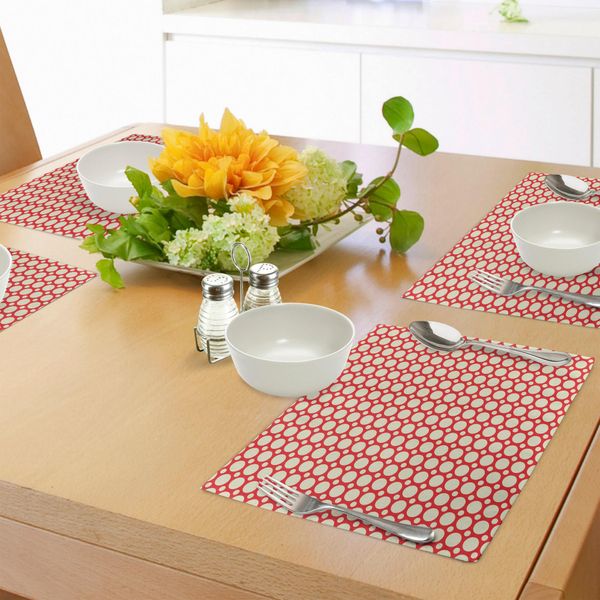 Abakuhaus Tovagliette Geometriche, Grandi Pois Piccoli Su Sfondo Vivace Con Colori Contrastanti, Tiscjdeco In Tessuto Resistente Al Lavaggio Per La Sala Da Pranzo E La Cucina, Giallo Chiaro E Rosso-image