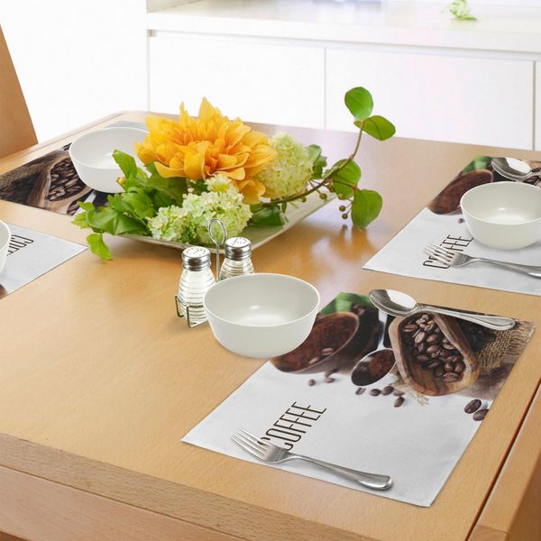 Tovagliette Abakuhaus, Chicchi E Fondi Di Caffè, Attrezzatura Per Caffè Filtro, Dipendenza Da Caffeina E Gusto Tropicale, Tiscjdeco In Tessuto Resistente Al Lavaggio Per Sala Da Pranzo E Cucina, Marrone Verde-image