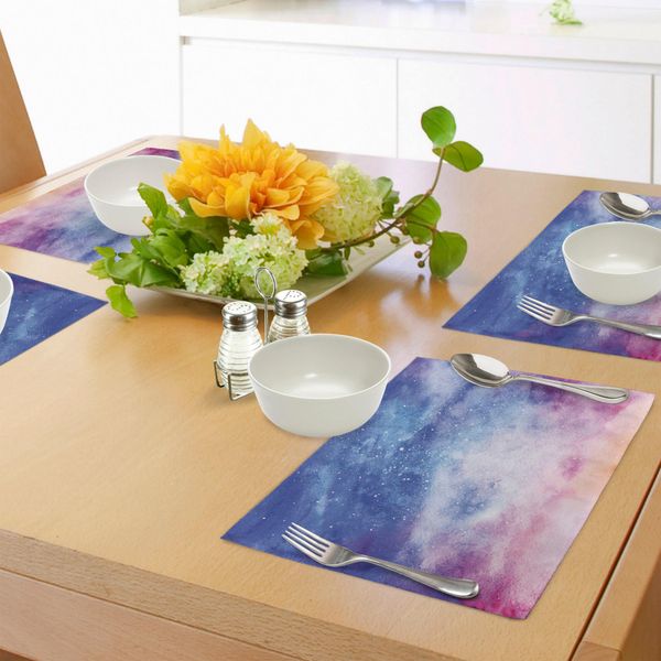 Tovagliette Abakuhaus Navy E Blush, Starry Space Nebulosa Galattica Cosmo Astratto Ispirato All'acquerello, Tiscjdeco In Tessuto Resistente Al Lavaggio Per La Sala Da Pranzo E La Cucina, Rosa Salmone Blu-image