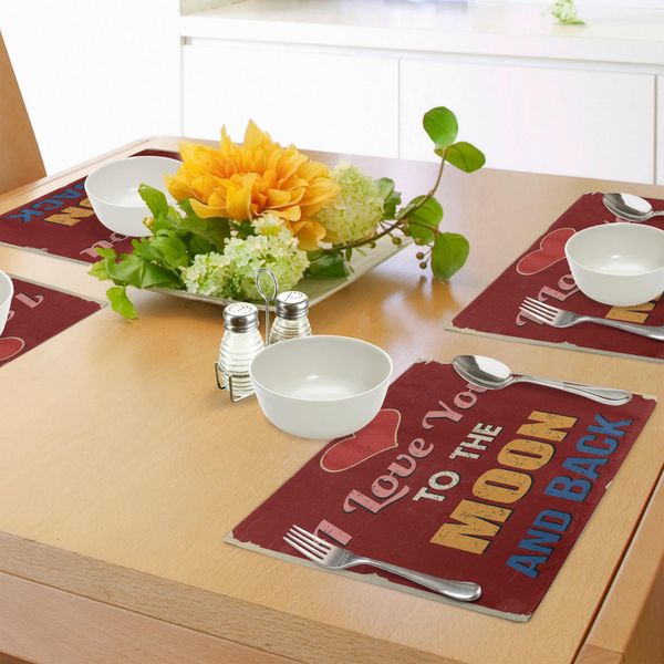 Abakuhaus Tovagliette "Ti Amo"", Stile Vintage Ti Amo Fino Alla Luna E Ritorno Calligrafia Romantica, Stampa Digitale Su Tessuto Lavabile Decorazioni Per La Tavola Cucina, Calendula Rubino"-image