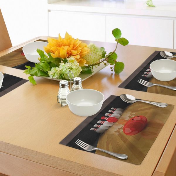 Abakuhaus Tovagliette Da Bowling, Pista Con Birillo Rosso Al Centro, Concorso A Premi, Decorazioni Da Tavola In Tessuto Resistente Al Lavaggio Per La Sala Da Pranzo E La Cucina, Marrone Chiaro, Bianco, Rosso-image