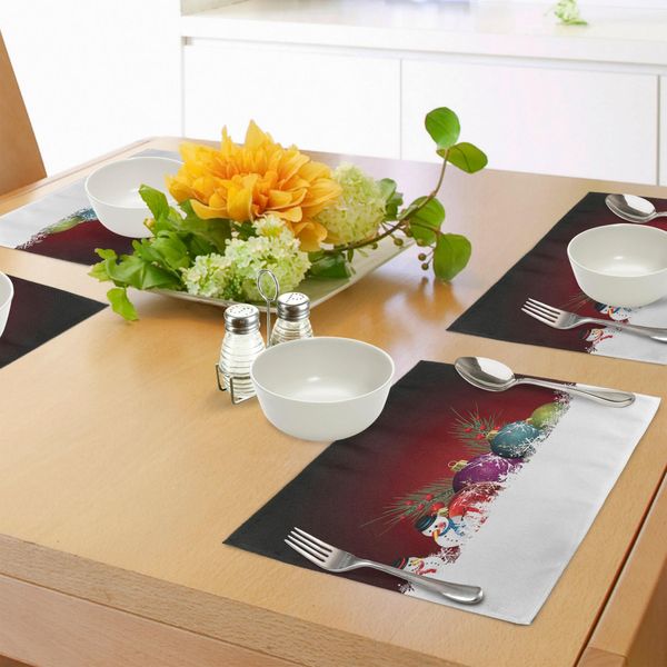 Tovagliette Natalizie Abakuhaus, Motivo Natalizio Realizzato In Digitale Con Pupazzo Di Neve Con Sciarpa E Cappello, Fiocchi Di Neve, Decorazioni Da Tavola In Tessuto Resistente Al Lavaggio Per La Sala Da Pranzo E La Cucina, Multicolore-image