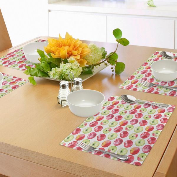 Tovagliette Abakuhaus Con Motivo A Mela, Acquerello Macoun Cameo E Granny Smith Disegnate Con Motivi Agricoli, Tiscjdeco In Tessuto Resistente Al Colore Per La Sala Da Pranzo E La Cucina, Verde Mela Rosso-image