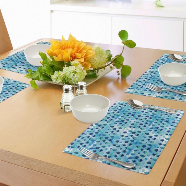 Tovagliette Abakuhaus Navy E Teal, Acquerello Blu Astratto Con Gocce Di Pioggia E Lacrime, Tiscjdeco In Tessuto Resistente Al Lavaggio Per La Sala Da Pranzo E La Cucina, Turchese Blu Navy-image