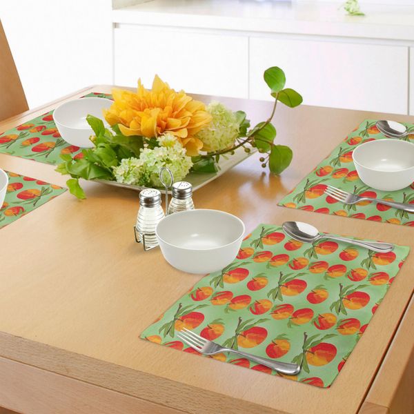Abakuhaus Tovagliette Peach, Prelibatezze Botaniche Biologiche Da Giardino Nettarine Mellow Orange Con Foglie, Decorazioni Da Tavola In Tessuto Resistente Al Lavaggio Per La Sala Da Pranzo E La Cucina, Rosso Cinabro Arancione Verde-image