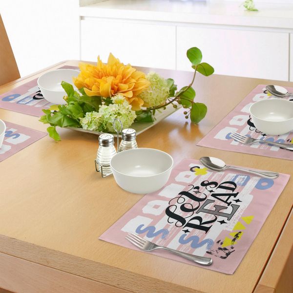 Abakuhaus Tovagliette, Calligrafiche Leggiamo Citazioni Motivazionali E Ispiratrici Stampate In Colori Pastello, Tiscjdeco In Tessuto Resistente Al Lavaggio Per La Sala Da Pranzo E La Cucina, Multicolore-image