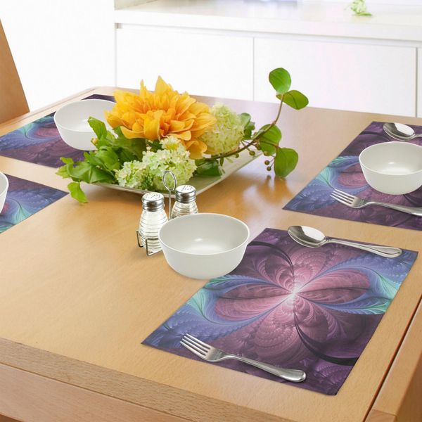 Tovagliette Abakuhaus Trippy, Fiori Viola E Blu, Motivo Astratto Floreale, Decorazione Tiscjdeco In Tessuto Resistente Al Lavaggio Per Sala Da Pranzo E Cucina, Blu Cadetto, Rosa Essiccata, Acquamarina-image
