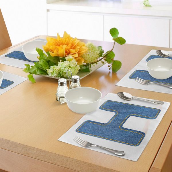 Abakuhaus Tovagliette Con Lettera H, Design Denim Lettera Maiuscola H Motivo Tessuto Jeans Texture Retrò Tipografia, Tiscjdeco In Tessuto Resistente Al Lavaggio Per Sala Da Pranzo E Cucina, Calendula Blu-image