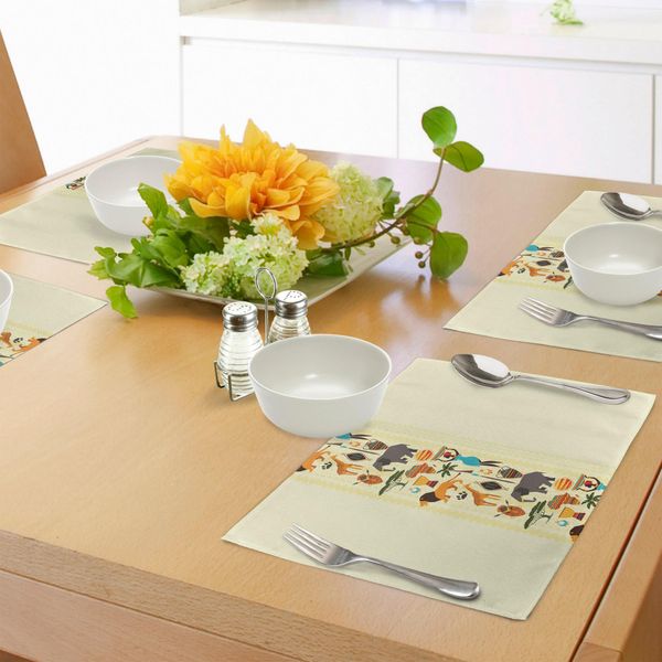 Abakuhaus Tovagliette Africane, Il Continente Nero - Elemento Etnico - Donna Che Trasporta Acqua - Leone - Elefante, Tiscjdeco In Tessuto Resistente Al Lavaggio Per La Sala Da Pranzo E La Cucina, Multicolore-image