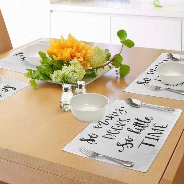 Abakuhaus Tovagliette, Citazioni Ispiratrici, Stampa Moderna In Stile Brush, Tanti Libri Da Leggere E Così Poco Tempo, Decorazioni Per La Tavola In Tessuto Resistente Ai Colori Per La Sala Da Pranzo E La Cucina, Bianco E Nero.-image