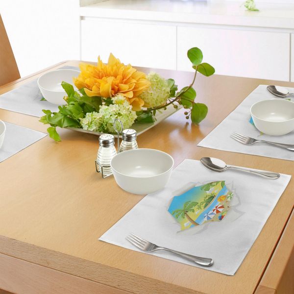 Tovagliette Da Spiaggia Abakuhaus, Effetto Carta Ruvida - Spiaggia Tropicale Con Stampa Di Ombrelloni, Palme E Alberi Di Cocco, Tiscjdeco In Tessuto Resistente Al Lavaggio Per La Sala Da Pranzo E La Cucina, Multicolore-image
