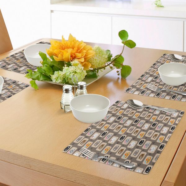 Abakuhaus Tovagliette Per Gatti, Motivi Ispirati Al Patchwork, Adorabili Faccine Di Gattini, Espressioni Buffe, Impronte, Strisce, Decorazioni Da Tavola In Tessuto Resistente Al Lavaggio Per La Sala Da Pranzo E La Cucina, Multicolore-image