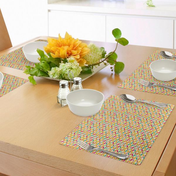 Abakuhaus Tovagliette Beige, Motivo Vintage Con Fiori Colorati, Motivo Retrò Con Motivi Orientali, Tiscjdeco In Tessuto Resistente Al Lavaggio Per La Sala Da Pranzo E La Cucina, Multicolore-image