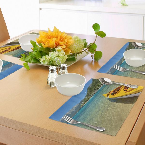 Abakuhaus Lake Tahoe Tovagliette, Sport Estremi In Località Selvagge Sul Lago Attività Panoramiche, Tiscjdeco In Tessuto Resistente Ai Colori Per La Sala Da Pranzo E La Cucina, Verde Lime Turchese Azzurro Cielo-image