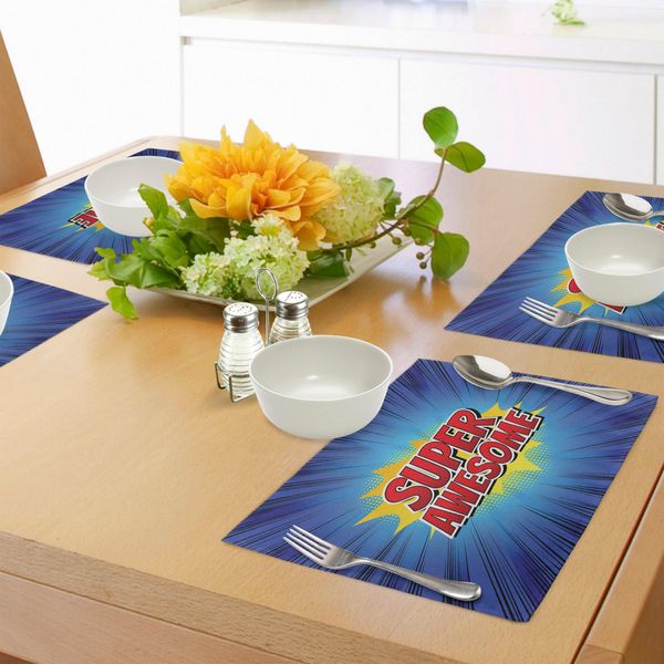 Abakuhaus Tovagliette Motivazionali, Design Fumetto Con Sfondo A Mezzitoni E Linee, Citazione Super Fantastica, Tiscjdeco In Tessuto Resistente Al Lavaggio Per Sala Da Pranzo E Cucina, Giallo Blu Rosso-image