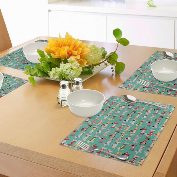 Abakuhaus Tovagliette Per Gli Amanti Dei Cani, Motivo Astratto Con Cuccioli Vestiti Con Abiti Umani, Tema Animali Domestici, Tiscjdeco In Tessuto Resistente Al Lavaggio Per Sala Da Pranzo E Cucina, Multicolore-image