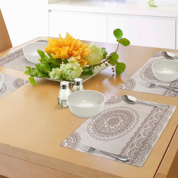 Tovagliette Abakuhaus All'henné, Ispirazioni Floreali Per Tatuaggi Dalle Culture Asiatiche, Stile Doodle Dai Colori Tenui, Decorazioni Da Tavola In Tessuto Resistente Ai Colori Per La Sala Da Pranzo E La Cucina, Marrone Crema-image