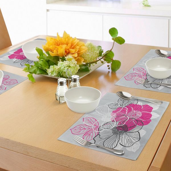 Abakuhaus Tovagliette Grigie, Bouquet Da Sposa Romantico Primaverile Con Peonie In Fiore Astratte, Corsetto Femminile, Decorazioni Da Tavola In Tessuto Resistente Al Lavaggio Per La Sala Da Pranzo E La Cucina, Magenta Bianco Grigio-image