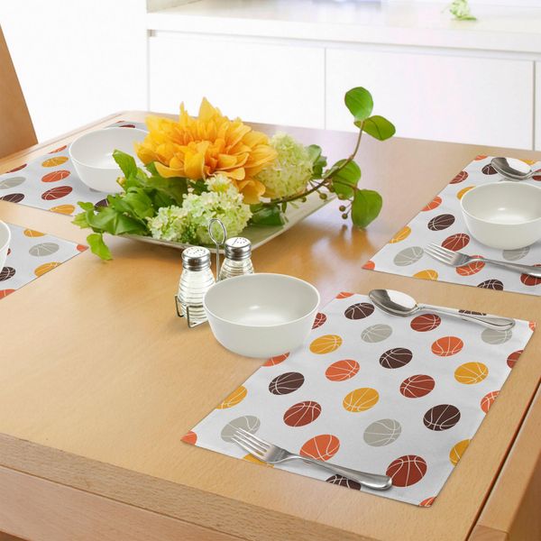 Tovagliette Da Basket Abakuhaus, Motivo Pallone In Tonalità Terra, Competizione Sportiva, Campionato Professionistico, Giocatore, Tiscjdeco In Tessuto Resistente Al Lavaggio Per Sala Da Pranzo E Cucina, Multicolore-image