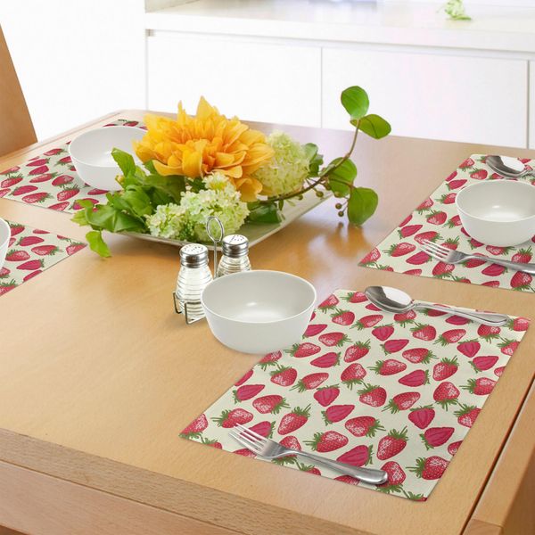 Tovagliette Abakuhaus Con Motivi Di Frutta, Fragole Crescita Vivace Piante Vitamine Dieta Biologica Immagine Rinfrescante, Decorazioni Da Tavola In Tessuto Resistente Al Lavaggio Per La Sala Da Pranzo E La Cucina, Verde Oliva Grigio Bianco Rosso-image