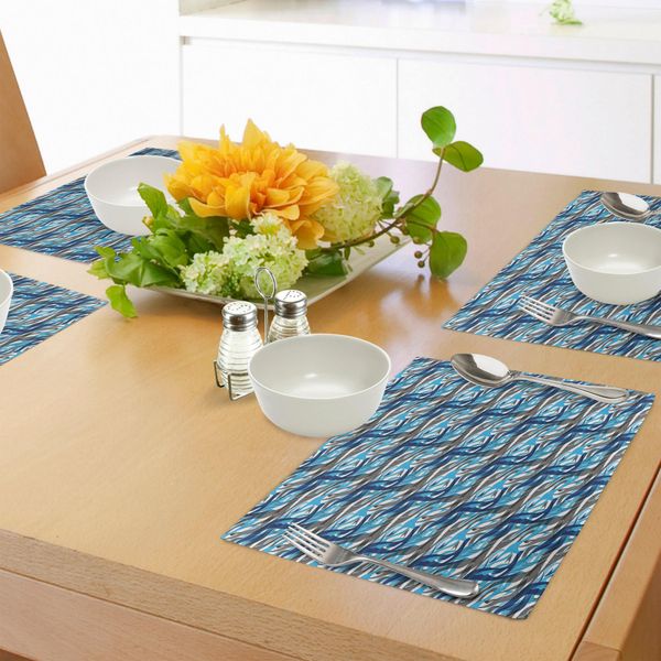 Abakuhaus Tovagliette Astratte, Ispirazione Espressionismo Surreale Immagine Arte Moderna Righe Vortici Onde Trippy, Tiscjdeco In Tessuto Resistente Ai Colori Per La Sala Da Pranzo E La Cucina, Bianco Grigio Blu-image