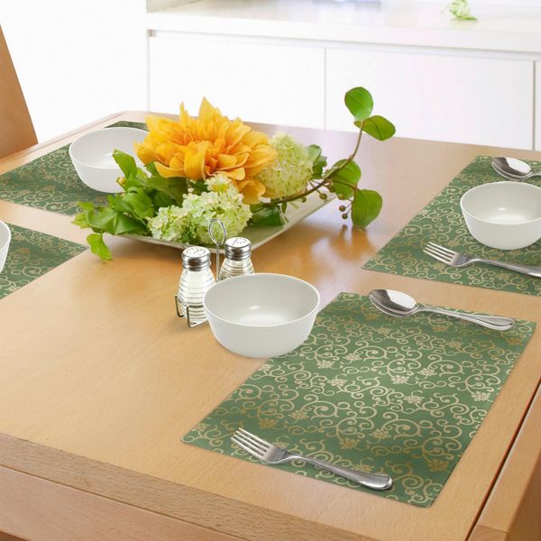 Tovagliette Abakuhaus Verdi E Gialle, Motivo Vintage Con Grappoli D'uva, Decorazioni Artistiche Tradizionali, Tiscjdeco In Tessuto Resistente Al Lavaggio Per La Sala Da Pranzo E La Cucina, Giallo Verde-image