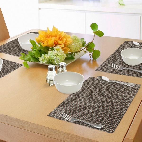 Abakuhaus Tovagliette Astratte, Motivo A Quadrati In Stile Retrò, Design A Scacchi, Elementi Geometrici, Tiscjdeco In Tessuto Resistente Al Lavaggio Per La Sala Da Pranzo E La Cucina, Rosso Cinabro, Beige, Nero-image