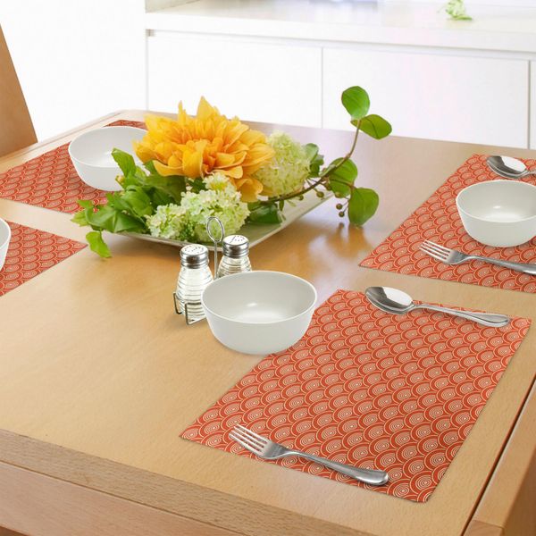 Abakuhaus Tovagliette Geometriche, Motivo A Semicerchio Orientale, Forma Geometrica Astratta, Kimono Giapponese, Tovaglietta Decorativa In Tessuto Resistente Al Lavaggio Per Sala Da Pranzo E Cucina, Giallo Chiaro Arancione-image