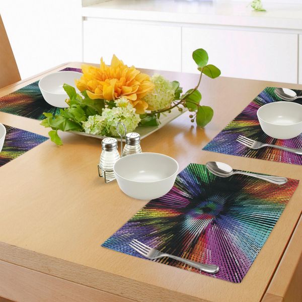 Tovagliette Abakuhaus, Forme Astratte E Dai Colori Vivaci Con Ispirazione Psichedelica Dell'illusione Ottica, Tiscjdeco In Tessuto Resistente Al Colore Per La Sala Da Pranzo E La Cucina, Multicolore-image