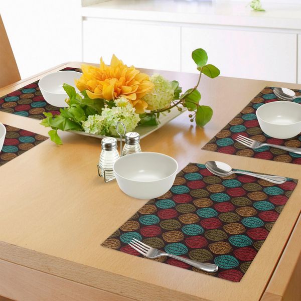 Tovagliette Abakuhaus In Colori Terra, Arte Orientale Autoctona Con Dettagli Etnici Astratti, Motivi Antichi Della Cultura Antica, Tiscjdeco In Tessuto Resistente Al Lavaggio Per La Sala Da Pranzo E La Cucina, Multicolore-image