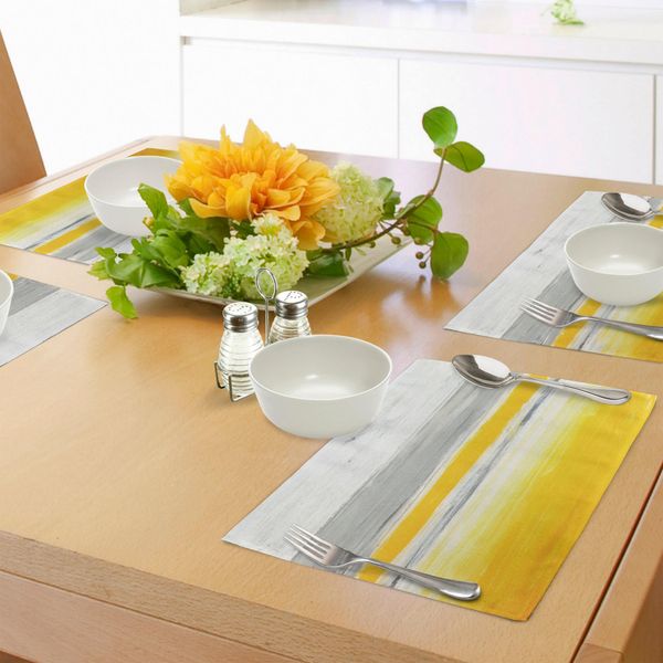 Tovagliette Abakuhaus Gialle, Disegno Artistico Astratto Bicolore In Stile Acquerello Con Effetti Pennellate, Decorazione Da Tavola In Tessuto Resistente Al Lavaggio Per La Sala Da Pranzo E La Cucina, Marrone, Giallo, Verde Chiaro-image