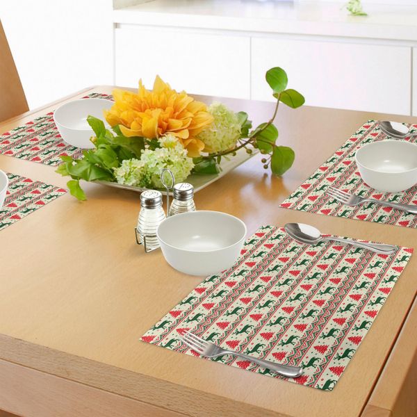 Tovagliette Nordiche Abakuhaus, Ispirazioni Artistiche Pixelate Decorazioni Natalizie Raccolto Di Dicembre, Decorazioni Da Tavola In Tessuto Resistente Ai Colori Per La Sala Da Pranzo E La Cucina, Verde Smeraldo Rosso Scarlatto Beige-image