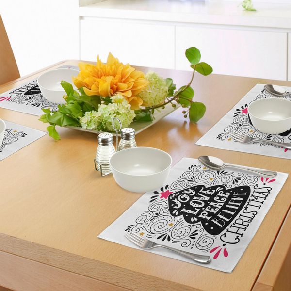 Abakuhaus Tovagliette Freude, Motivo Astratto Con Albero Di Natale E Decorazione Con Volute, Sottobicchieri In Tessuto Lavabile, Decorazione Da Tavola Con Stampa, Corallo Scuro, Bianco, Nero-image
