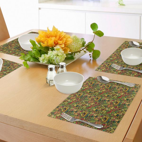 Abakuhaus Tovagliette Messicane, Disegno In Stile Caricaturale, Elementi Culturali Latinoamericani Colorati, Tiscjdeco In Tessuto Resistente Ai Colori Per La Sala Da Pranzo E La Cucina, Multicolore-image