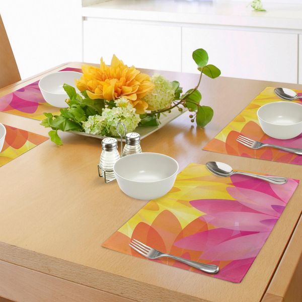 Abakuhaus Tovagliette Arancioni E Rosa, Composizione Floreale Colorata Con Foglie Botaniche In Fiore, Decorazioni Da Tavola In Tessuto Resistente Al Lavaggio Per La Sala Da Pranzo E La Cucina, Rosa Chiaro, Arancione, Giallo-image