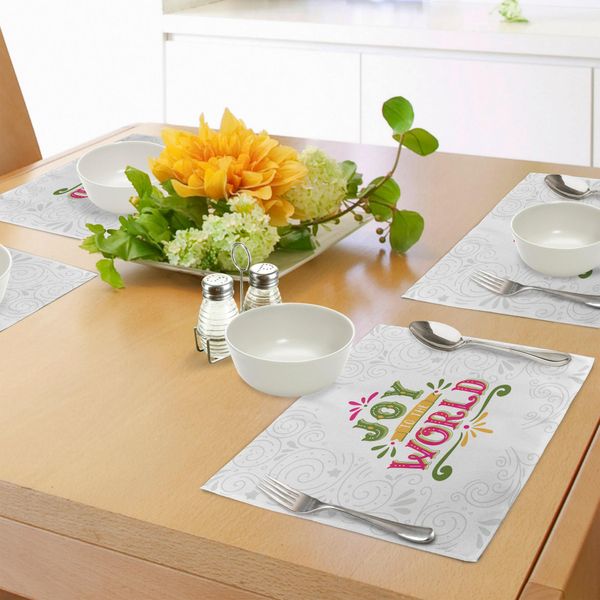 Abakuhaus Tovagliette Freude, Scritta Joy To World Con Linee Geometriche E Motivi A Riccioli Tema Natalizio, Decorazioni Da Tavola In Tessuto Resistente Al Lavaggio Per La Sala Da Pranzo E La Cucina, Multicolore-image