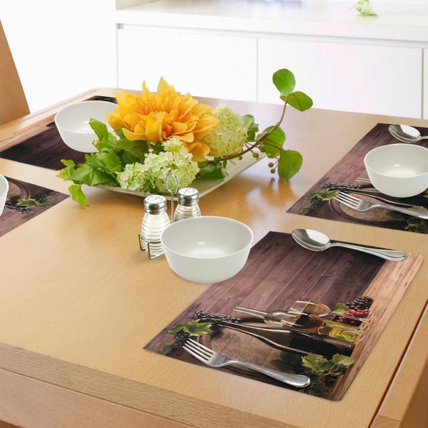 Tovagliette Abakuhaus, Natura Morta Del Vino Con Concetto Rustico - Degustazione - Viticoltura Della Botte Di Legno, Tiscjdeco In Tessuto Resistente Al Colore Per La Sala Da Pranzo E La Cucina, Marrone Chiaro Marrone Verde-image