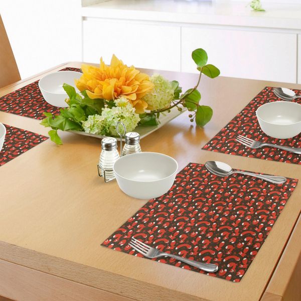 Tovagliette Abakuhaus Con Motivo A Zampe Di Volpe, Sfondo Con Motivo A Impronte E Simpatici Animali Della Foresta Disegnati Dai Bambini, Tovagliette Decorative In Tessuto Resistente Al Lavaggio Per La Sala Da Pranzo E La Cucina, Verde Militare, Arancione, Bianco.-image