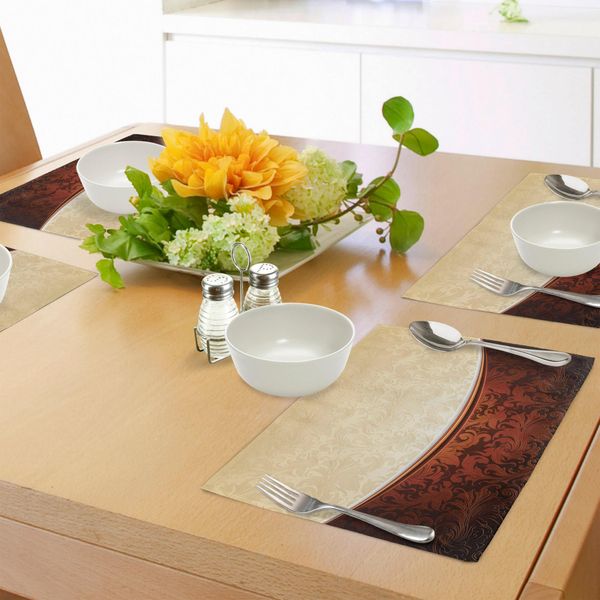 Tovagliette Abakuhaus In Cioccolato, Motivi Vittoriani Bicolori, Design Artistico Ispirato Allo Stile Barocco Antico, Tiscjdeco In Tessuto Resistente Al Lavaggio Per La Sala Da Pranzo E La Cucina, Beige Marrone-image