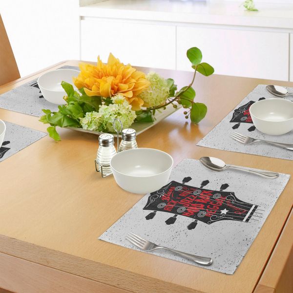 Tovagliette Abakuhaus Con Motivi Musicali, Illustrazioni Disegnate A Mano Di Generi Musicali Blues, Pop, Hard Rock, Reggae E Country, Tovagliette Decorative In Tessuto Resistente Ai Colori Per La Sala Da Pranzo E La Cucina, Rosso Cinabro, Bianco, Nero.-image
