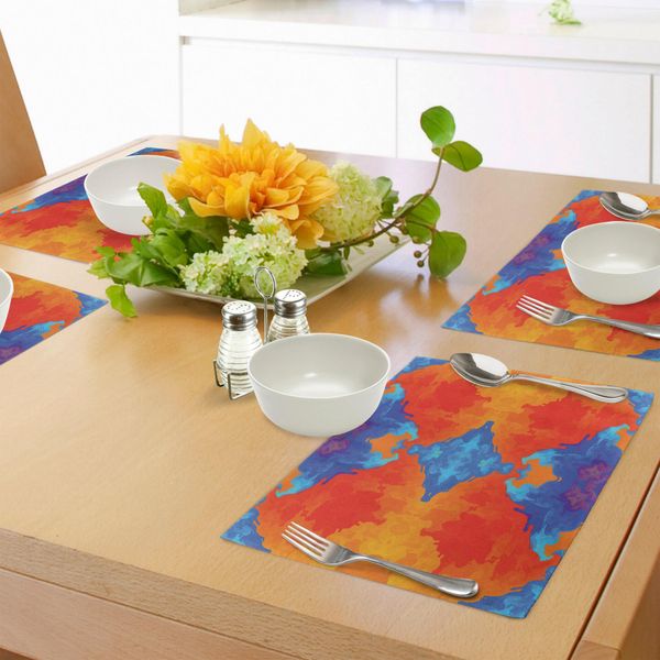 Tovagliette Abakuhaus Trippy, Motivo Caleidoscopico - Vivace Immagine Psichedelica Blu E Arancione - Motivo Simmetrico, Tovaglietta Decorativa In Tessuto Resistente Al Lavaggio Per La Sala Da Pranzo E La Cucina, Multicolore-image