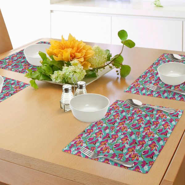 Abakuhaus Tovagliette Colorate, Composizione Floreale Disegnata A Mano Con Motivo Botanico A Tema Primaverile, Tiscjdeco In Tessuto Resistente Al Lavaggio Per La Sala Da Pranzo E La Cucina, Multicolore-image