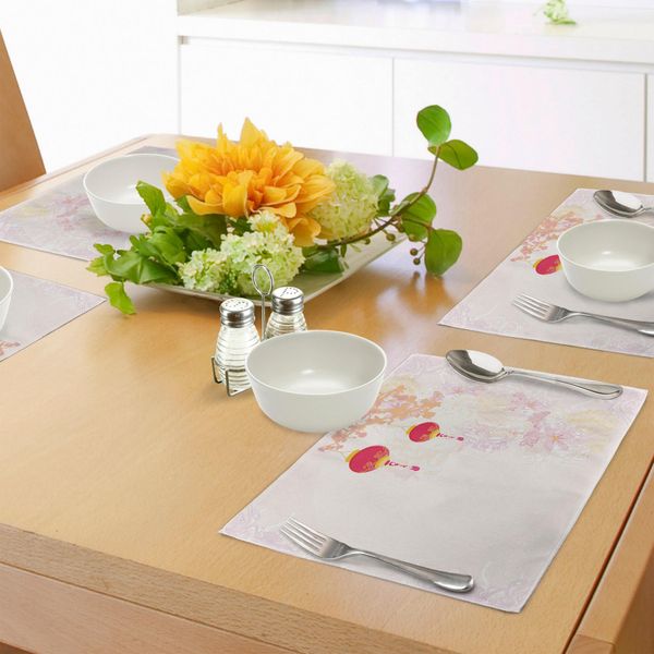 Tovagliette Abakuhaus Lanterna, Immagine Astratta Che Raffigura Il Capodanno Cinese, Carta Festiva, Colori Vivaci, Decorazione Da Tavola In Tessuto Resistente Al Lavaggio Per La Sala Da Pranzo E La Cucina, Rosa Chiaro-image