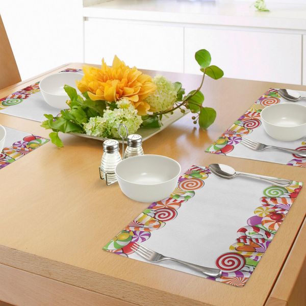 Tovagliette Abakuhaus Zuckerstange, Cornice Festosa E Divertente Con Caramelle Colorate, Snack, Festività, Decorazioni Per La Tavola In Tessuto Resistente Ai Colori Per La Sala Da Pranzo E La Cucina, Multicolore-image